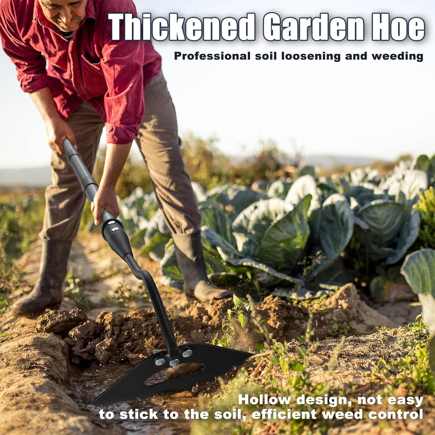 70 Inch Garden Hoe, Heavy Duty Metal Weeding Hoe Tool for Standing, Loosening Soil, Digging, Planting & Ridging - Ergonomic Gardening Hand Tools for Women Men Seniors