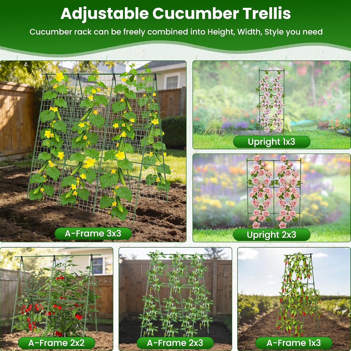 2 Pack Cucumber Trellis 48" L x 48" H, A-Frame Garden Trellis for Climbing Plants Outdoor, Vegetable Trellis for Raised Bed, Support for Squash Pea Zucchini Grape Flowers Tomato