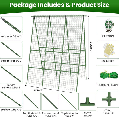 2 Pack Cucumber Trellis 48" L x 48" H, A-Frame Garden Trellis for Climbing Plants Outdoor, Vegetable Trellis for Raised Bed, Support for Squash Pea Zucchini Grape Flowers Tomato