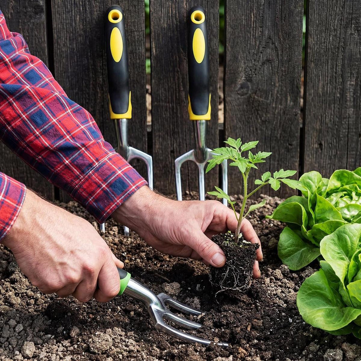 12 Pcs Hand Rakes Garden Tool Mini Heavy Duty Garden Cultivator 11 Inch Small Rake Gardening Hand Tiller with Handle for Digging Weeding Loose Soil(3-Tine Prong Fork,Yellow, Green)