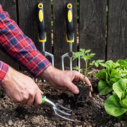 12 Pcs Hand Rakes Garden Tool Mini Heavy Duty Garden Cultivator 11 Inch Small Rake Gardening Hand Tiller with Handle for Digging Weeding Loose Soil(3-Tine Prong Fork,Yellow, Green)