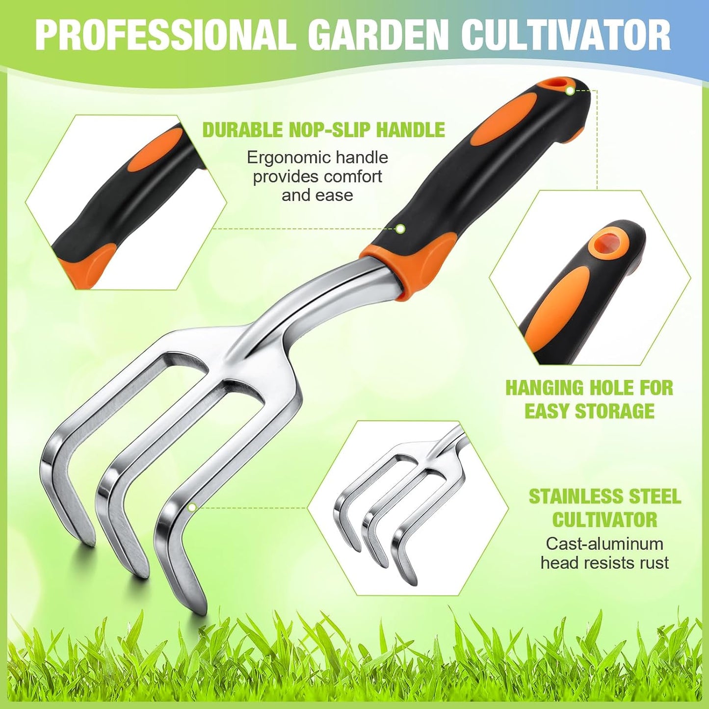 12 Pcs Hand Rakes Garden Tool Mini Heavy Duty Garden Cultivator 11 Inch Small Rake Gardening Hand Tiller with Handle for Digging Weeding Loose Soil(3-Tine Prong Fork,Yellow, Green)