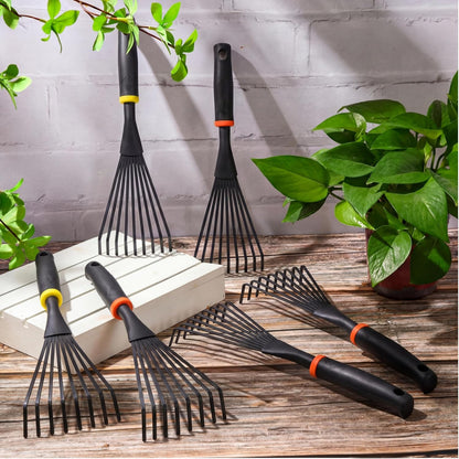 12 Pcs Hand Rakes Garden Tool Mini Heavy Duty Garden Cultivator 11 Inch Small Rake Gardening Hand Tiller with Handle for Digging Weeding Loose Soil(3-Tine Prong Fork,Yellow, Green)