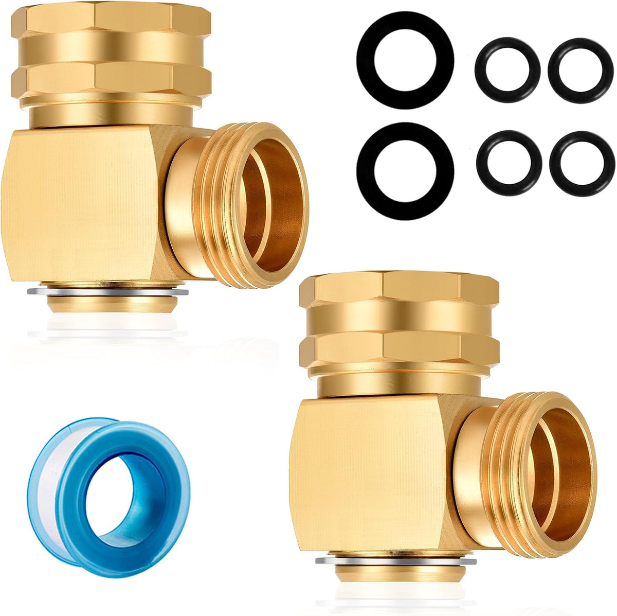 Garden Hose Swivel elbow Connector 90 Degree Solid Brass Pipe Fittings Hose Kink Protector (1 Pack)