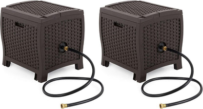 2 Pack 175 ft. Wicker Style Resin Hose Hideaway with Hose Guide, Java, Mocha Brown