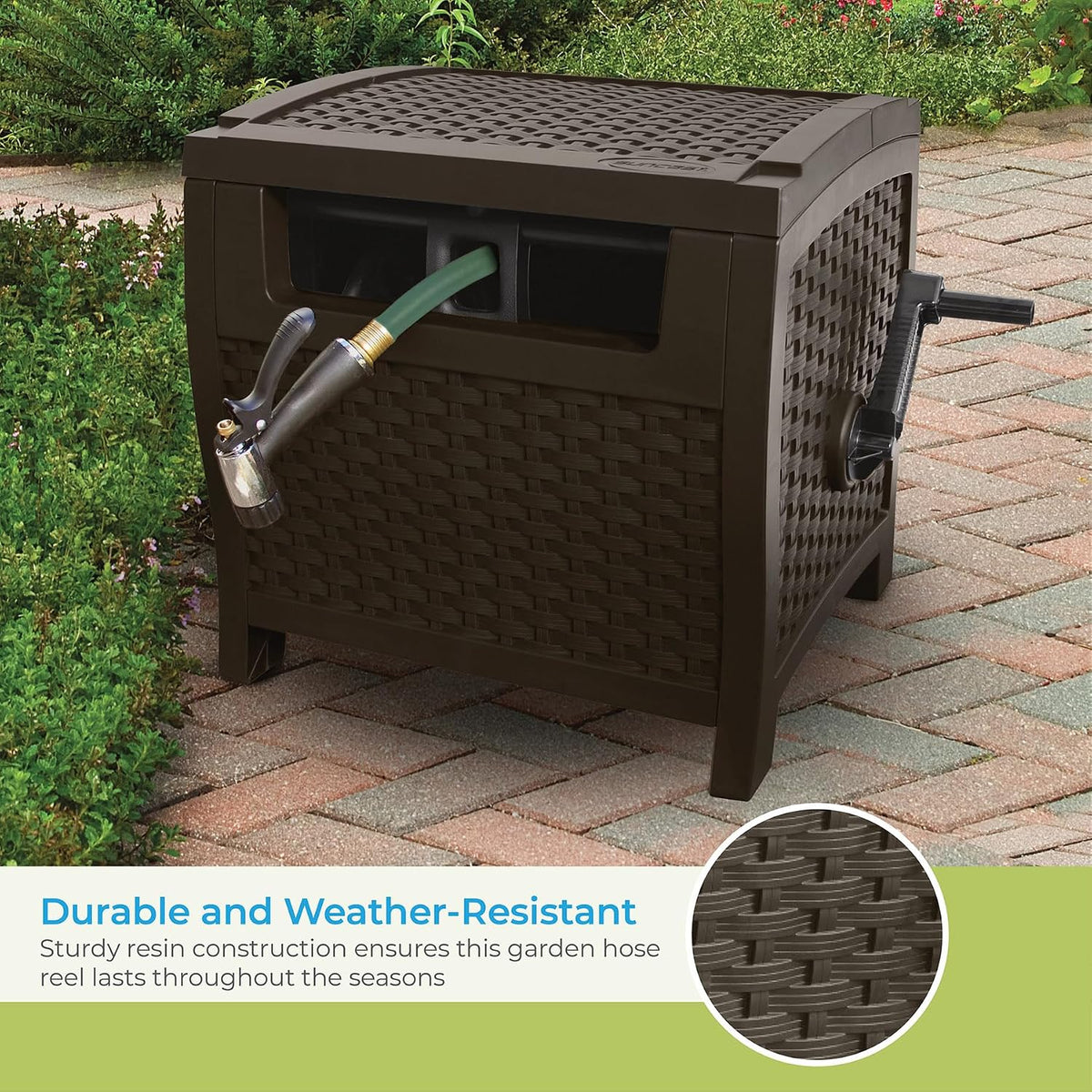 2 Pack 175 ft. Wicker Style Resin Hose Hideaway with Hose Guide, Java, Mocha Brown