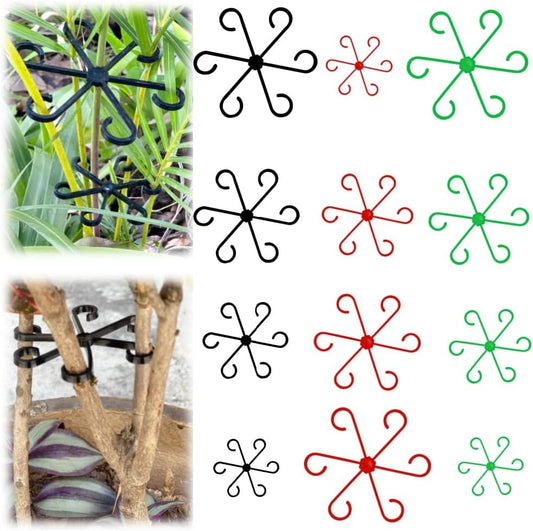 12 PCS Plant Stem Support, Plant Stakes for indoor Plants Plant Clips for Climbing Plants, Plastic Monstera Plant Support Accessories for Potted indoor Plant in Various Growth Stage(4 Sizes, 3 Colors)