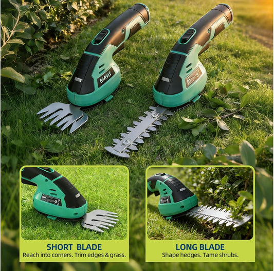 Cordless Grass Trimmer Hedge Shears/Grass Cutter 2 in 1 Handheld 7.2V Electric Grass Shear with Shrubbery Trimmer Rechargeable Battery & Type-C Cable