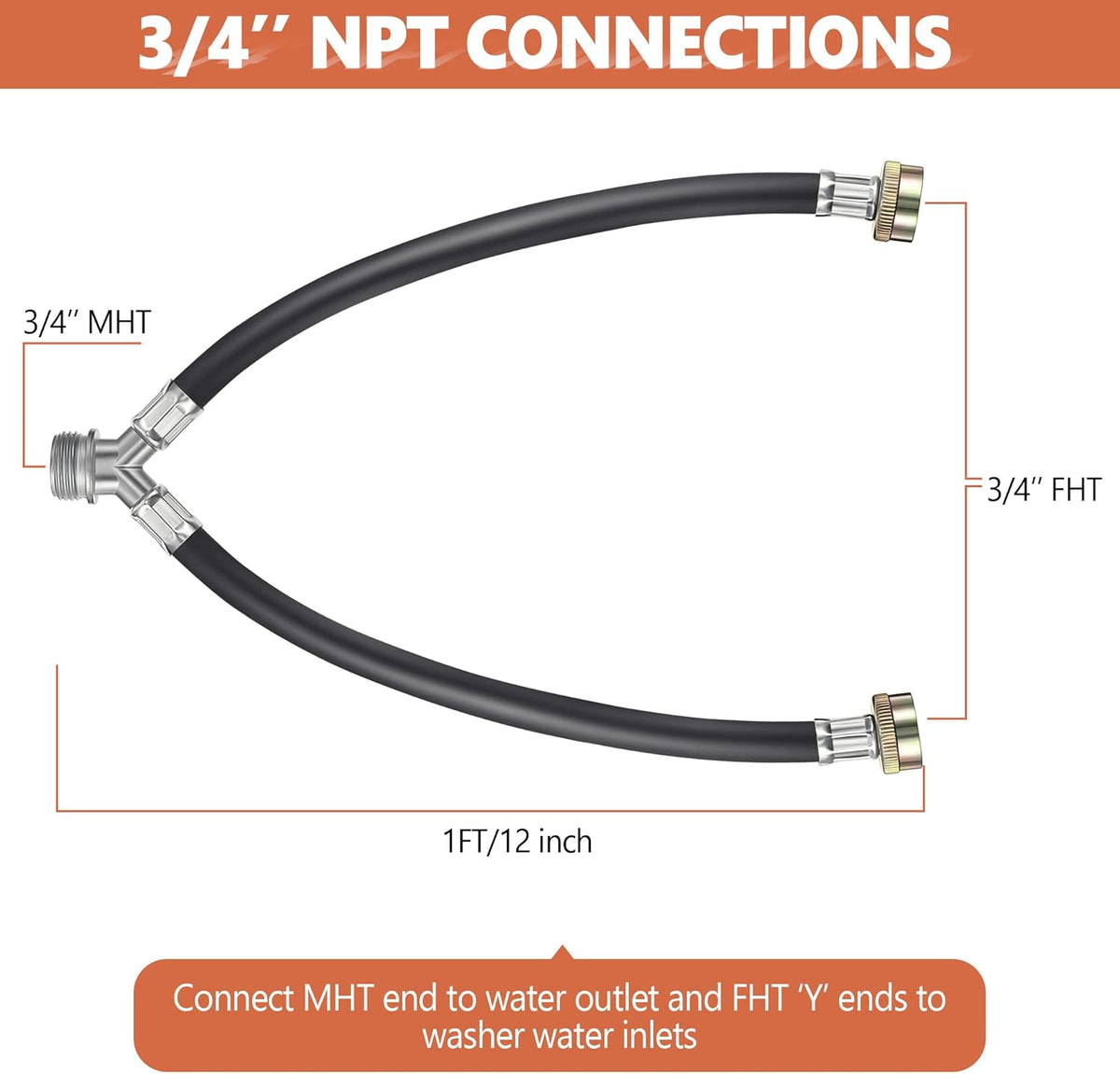 1 Ft Rubber Washing Machine Mixer Hose Connector (Black,1 Pcs)