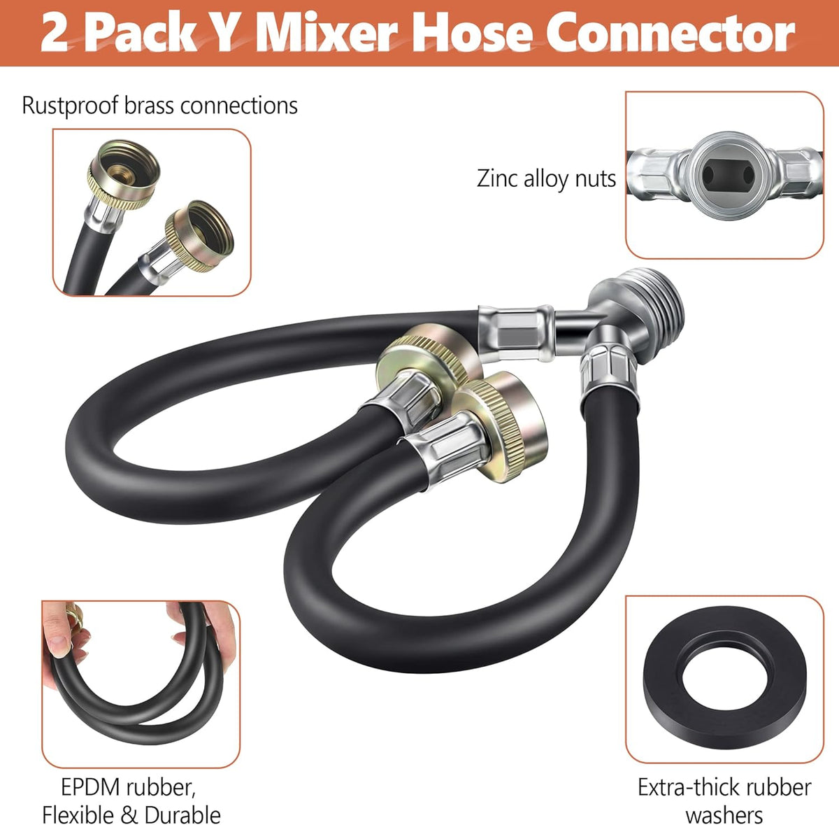 1 Ft Rubber Washing Machine Mixer Hose Connector (Black,1 Pcs)