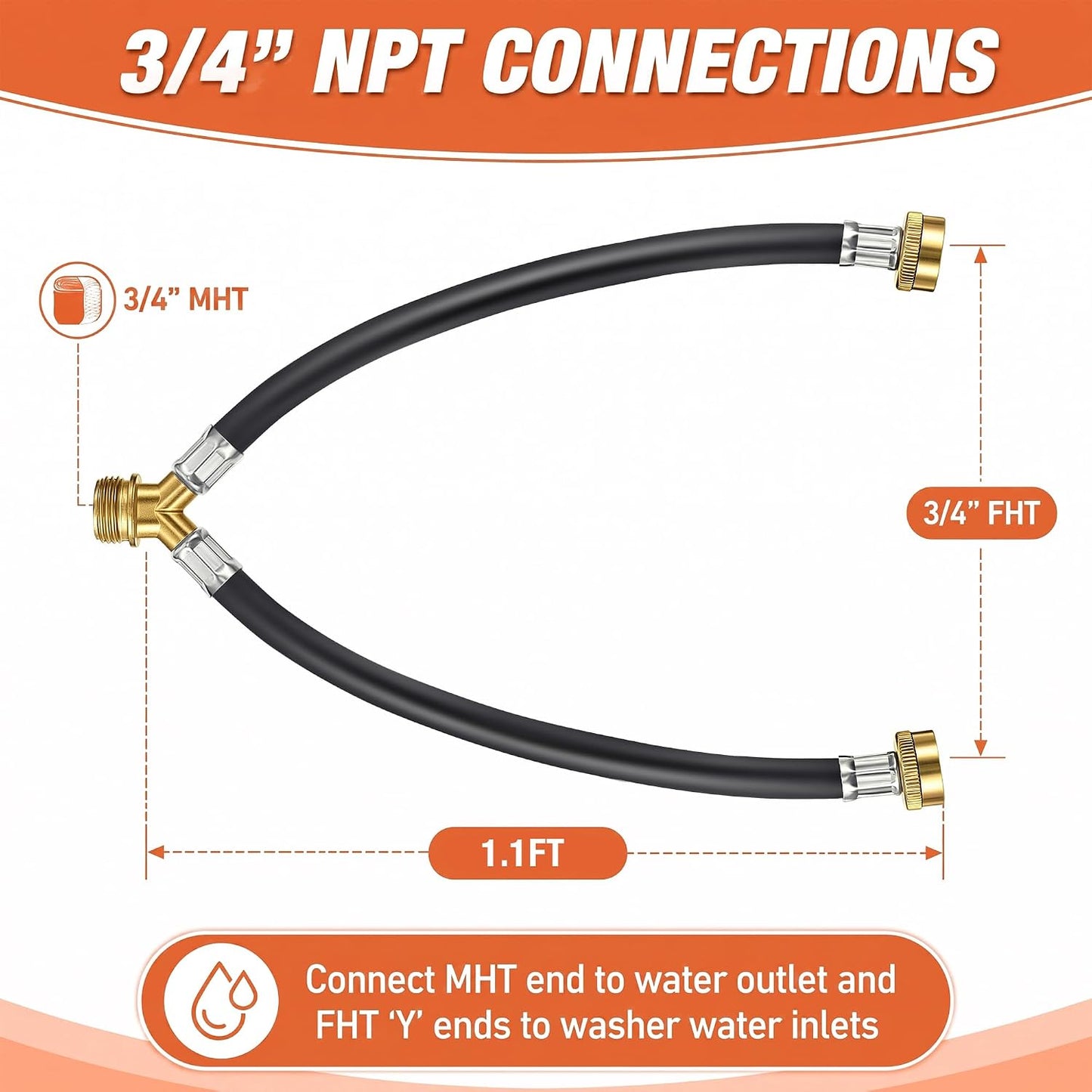 1 Ft Rubber Washing Machine Mixer Hose Connector (Black,1 Pcs)