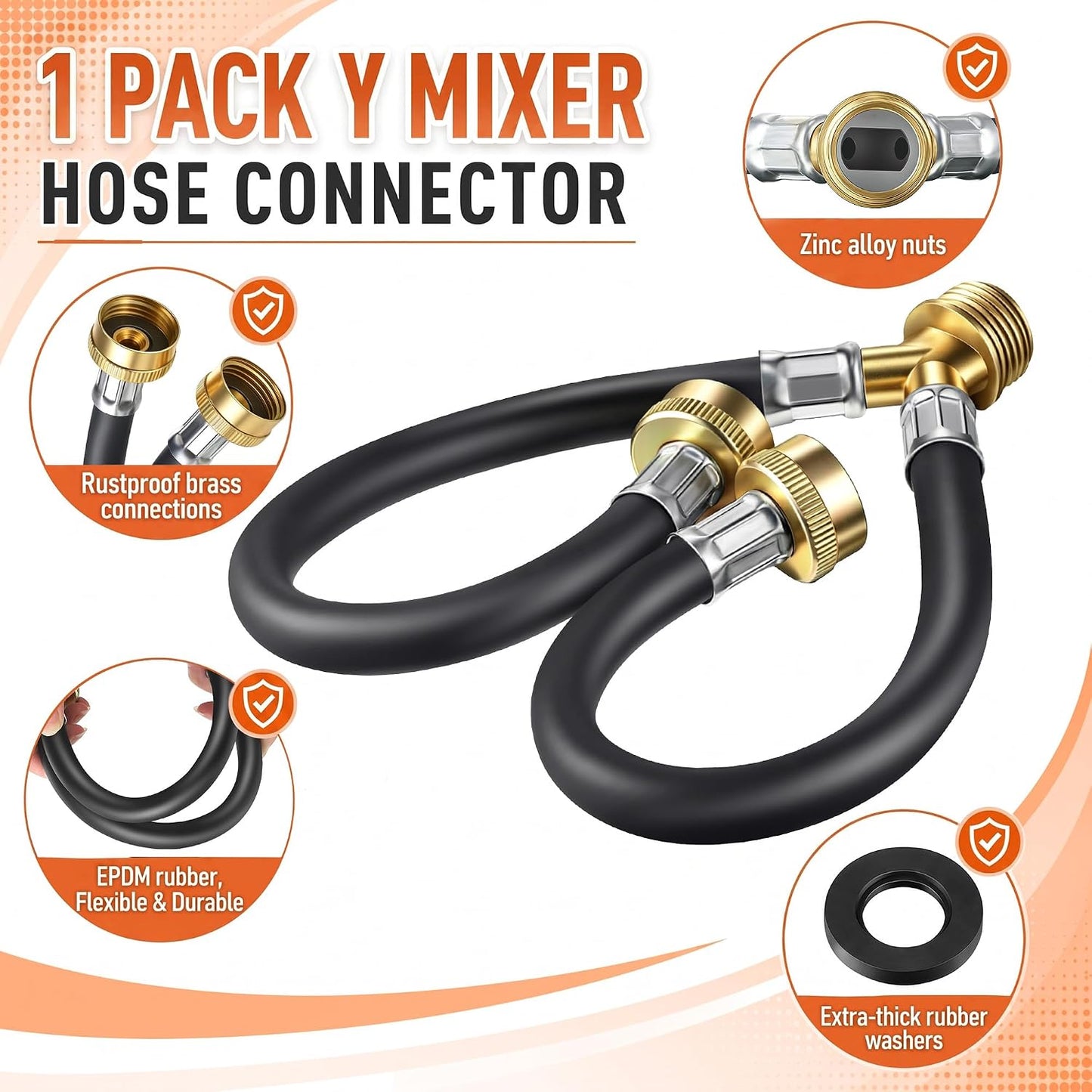 1 Ft Rubber Washing Machine Mixer Hose Connector (Black,1 Pcs)