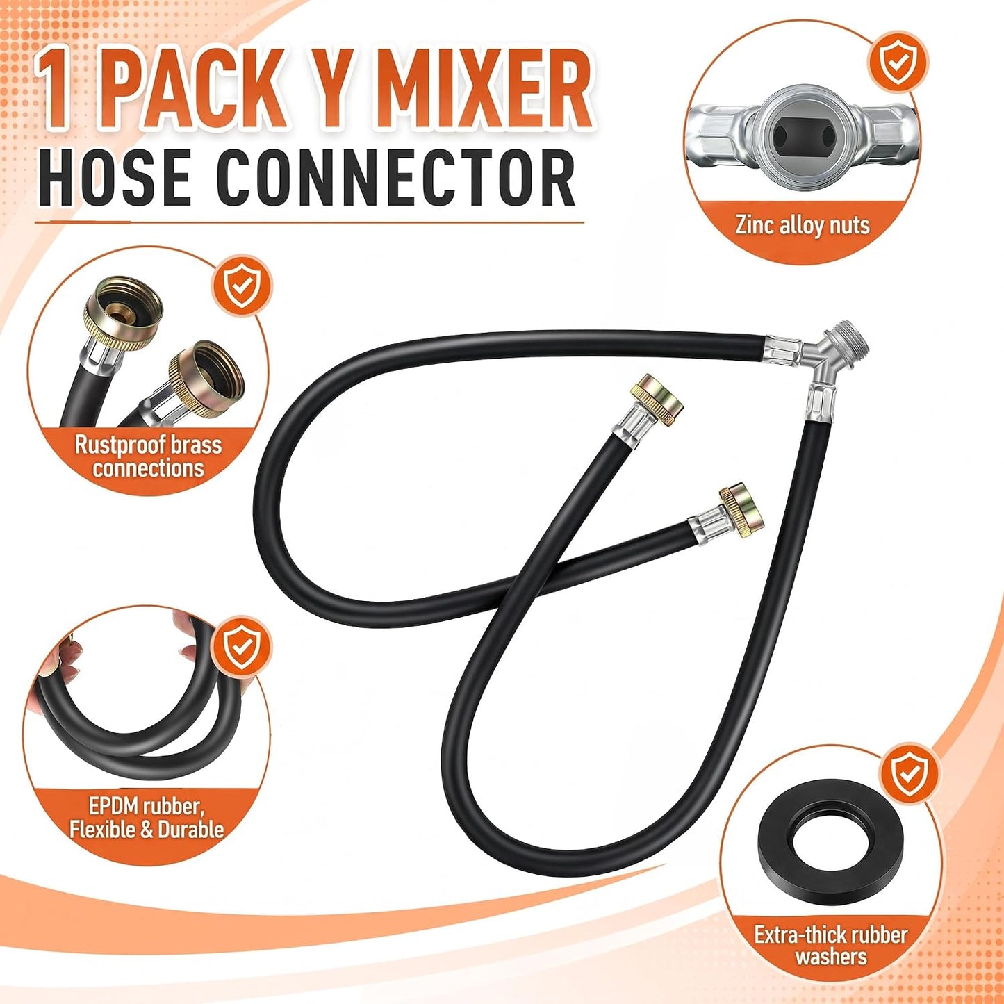 1 Ft Rubber Washing Machine Mixer Hose Connector (Black,1 Pcs)