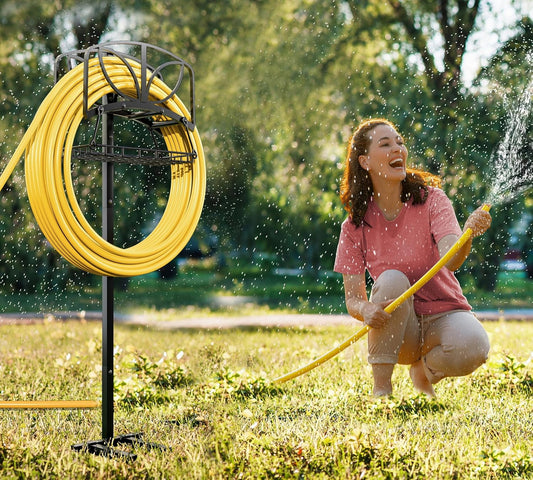 Garden Hose Holder with Storage Basket,Heavy-Duty,80+ lb Capacity,Rust-Proof Stainless Steel,Organizes 150ft Hose for Patio&Yard,Leaf Design