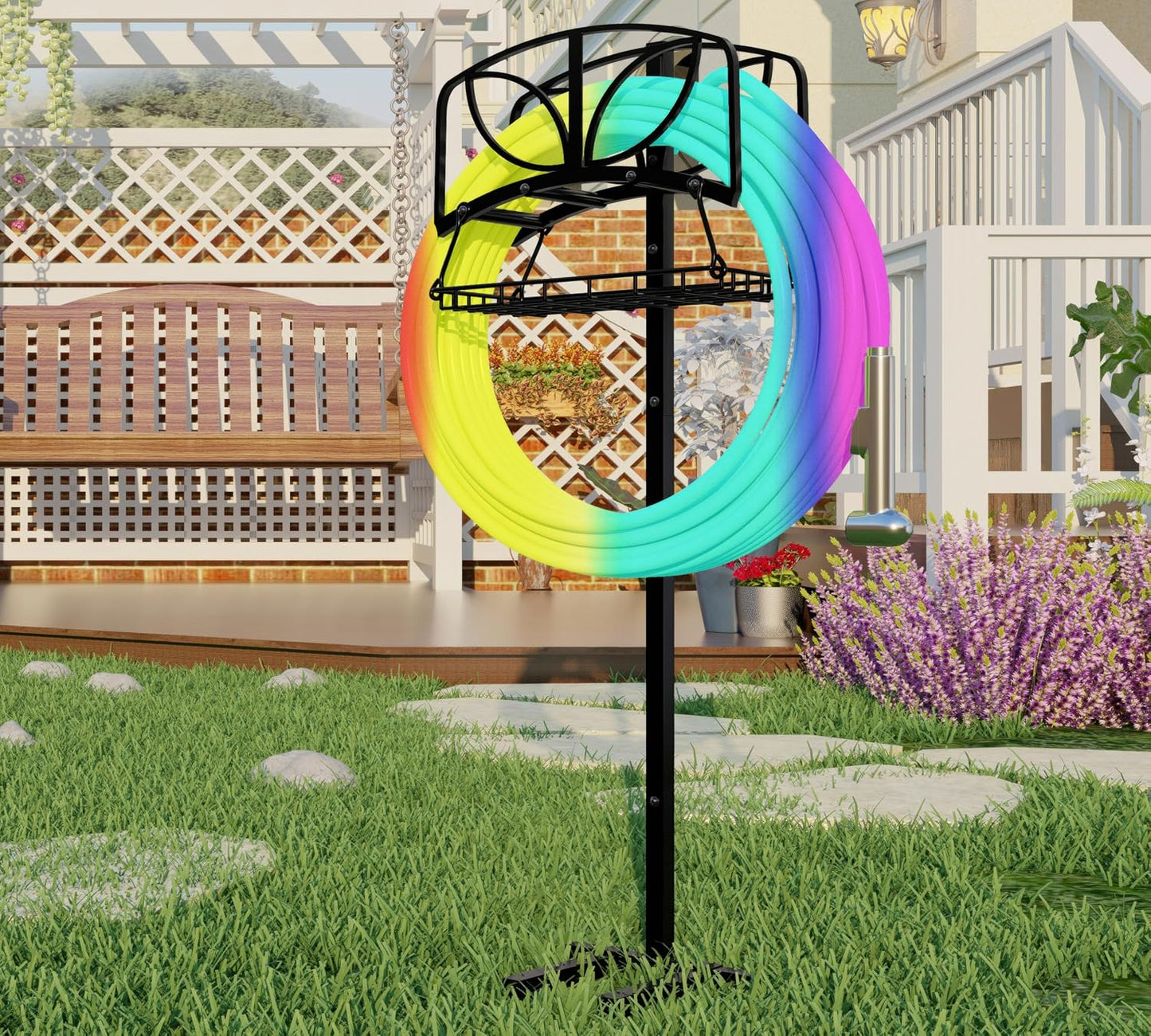 Garden Hose Holder with Storage Basket,Heavy-Duty,80+ lb Capacity,Rust-Proof Stainless Steel,Organizes 150ft Hose for Patio&Yard,Leaf Design