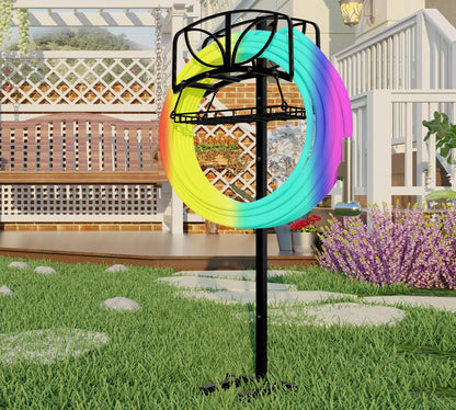 Garden Hose Holder with Storage Basket,Heavy-Duty,80+ lb Capacity,Rust-Proof Stainless Steel,Organizes 150ft Hose for Patio&Yard,Leaf Design