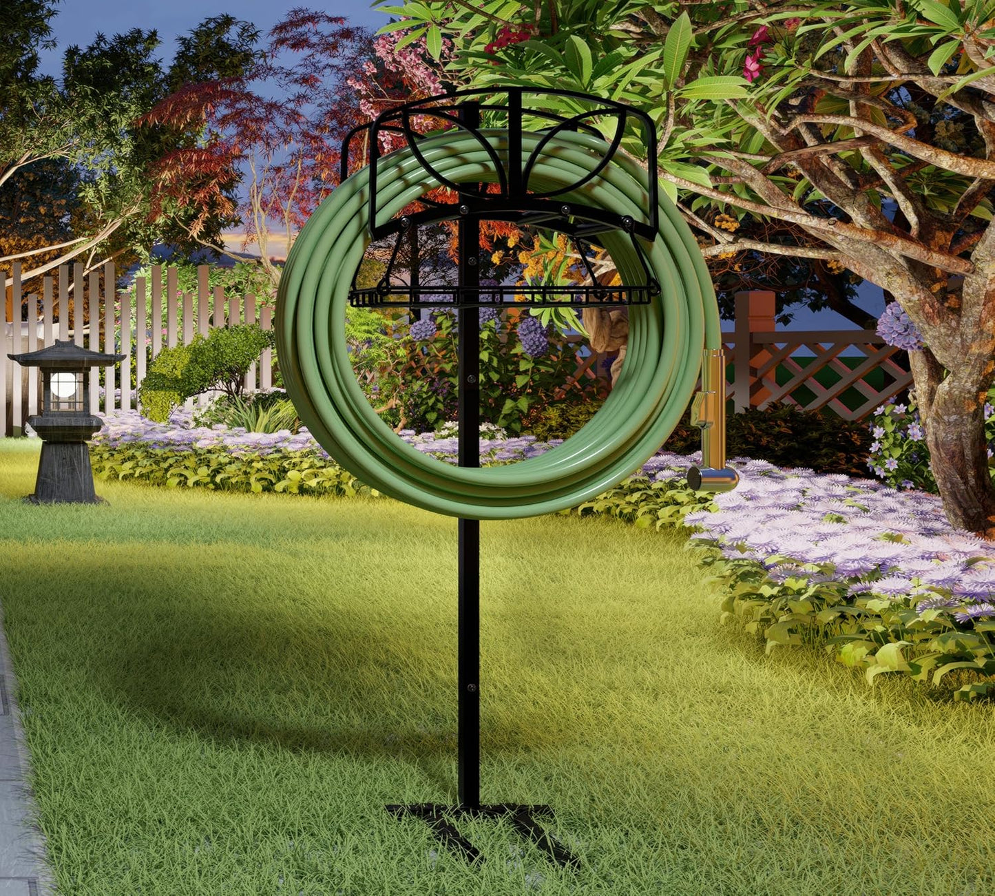 Garden Hose Holder with Storage Basket,Heavy-Duty,80+ lb Capacity,Rust-Proof Stainless Steel,Organizes 150ft Hose for Patio&Yard,Leaf Design