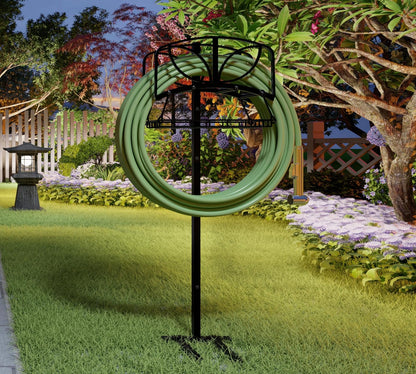 Garden Hose Holder with Storage Basket,Heavy-Duty,80+ lb Capacity,Rust-Proof Stainless Steel,Organizes 150ft Hose for Patio&Yard,Leaf Design