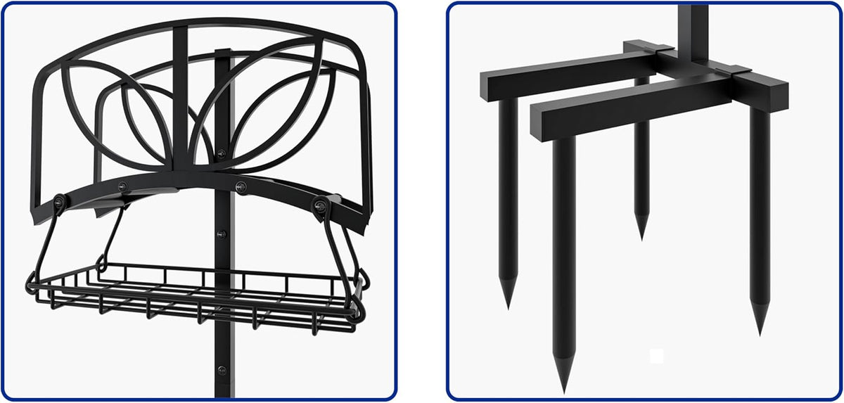 Garden Hose Holder with Storage Basket,Heavy-Duty,80+ lb Capacity,Rust-Proof Stainless Steel,Organizes 150ft Hose for Patio&Yard,Leaf Design