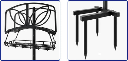 Garden Hose Holder with Storage Basket,Heavy-Duty,80+ lb Capacity,Rust-Proof Stainless Steel,Organizes 150ft Hose for Patio&Yard,Leaf Design