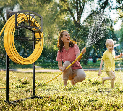 Garden Hose Holder with Storage Basket,Heavy-Duty,80+ lb Capacity,Rust-Proof Stainless Steel,Organizes 150ft Hose for Patio&Yard,Leaf Design