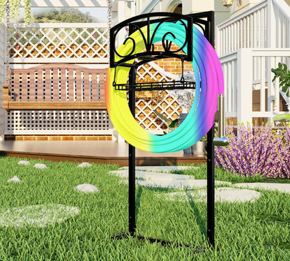 Garden Hose Holder with Storage Basket,Heavy-Duty,80+ lb Capacity,Rust-Proof Stainless Steel,Organizes 150ft Hose for Patio&Yard,Leaf Design