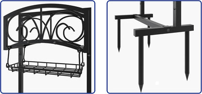 Garden Hose Holder with Storage Basket,Heavy-Duty,80+ lb Capacity,Rust-Proof Stainless Steel,Organizes 150ft Hose for Patio&Yard,Leaf Design