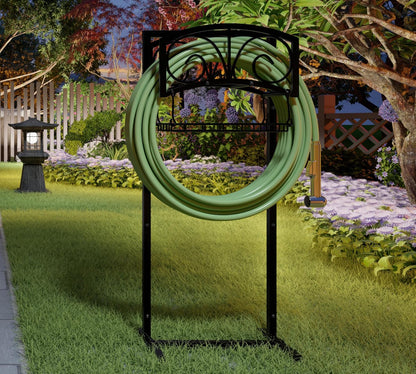 Garden Hose Holder with Storage Basket,Heavy-Duty,80+ lb Capacity,Rust-Proof Stainless Steel,Organizes 150ft Hose for Patio&Yard,Leaf Design
