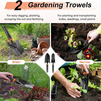 Garden Tools Set, 11 Pcs Gardening Supplies Hand Tool Kit for Women Men Gardeners, Include Tote Bag, Reportting Mat, Transplant Trowel, Rake, Pruner for Outdoors