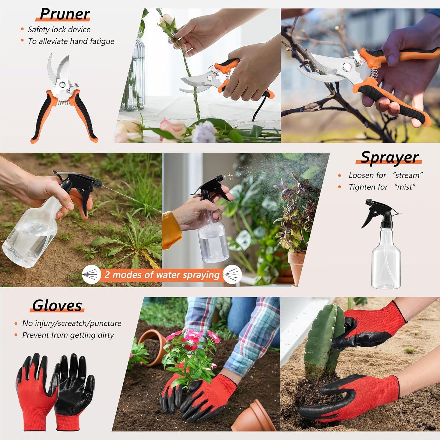 Garden Tools Set, 11 Pcs Gardening Supplies Hand Tool Kit for Women Men Gardeners, Include Tote Bag, Reportting Mat, Transplant Trowel, Rake, Pruner for Outdoors