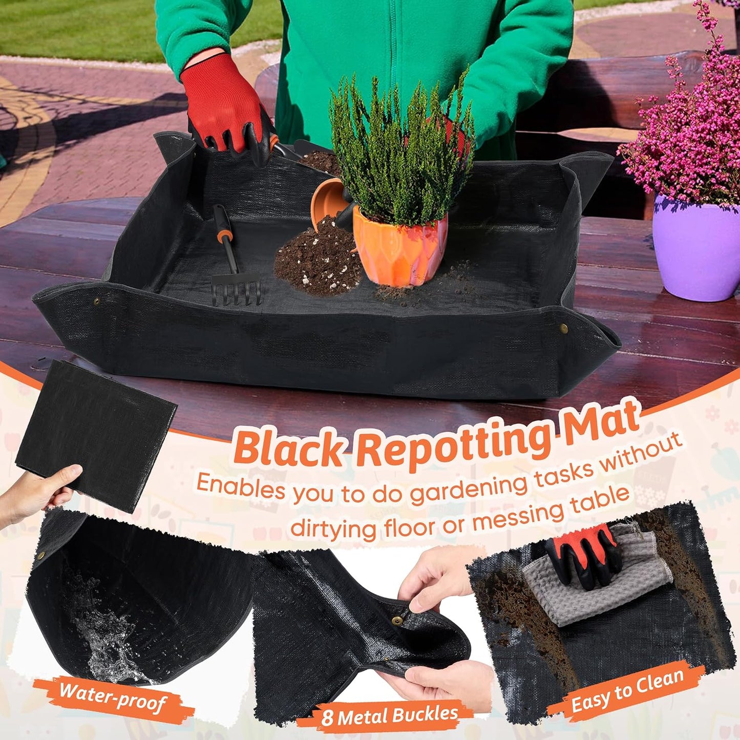 Garden Tools Set, 11 Pcs Gardening Supplies Hand Tool Kit for Women Men Gardeners, Include Tote Bag, Reportting Mat, Transplant Trowel, Rake, Pruner for Outdoors