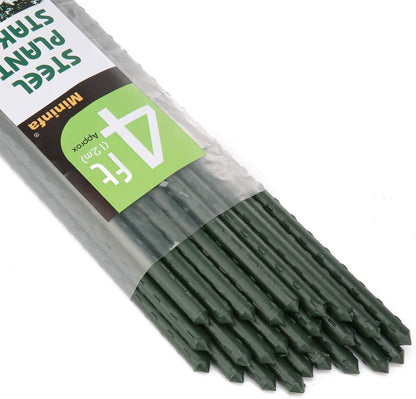 Steel Plant Stakes 3 Feet, Plastic Coated Metal Garden Stakes Supports Climbing for Tomatoes, Trees, Beans, 25 Pack