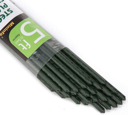Steel Plant Stakes 3 Feet, Plastic Coated Metal Garden Stakes Supports Climbing for Tomatoes, Trees, Beans, 25 Pack