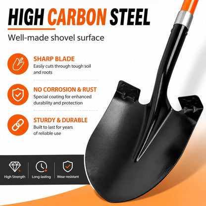 VNIMTI Heavy Duty Gardening Shovel, 56 Inch Round Blade with Fiberglass Handle (Orange)