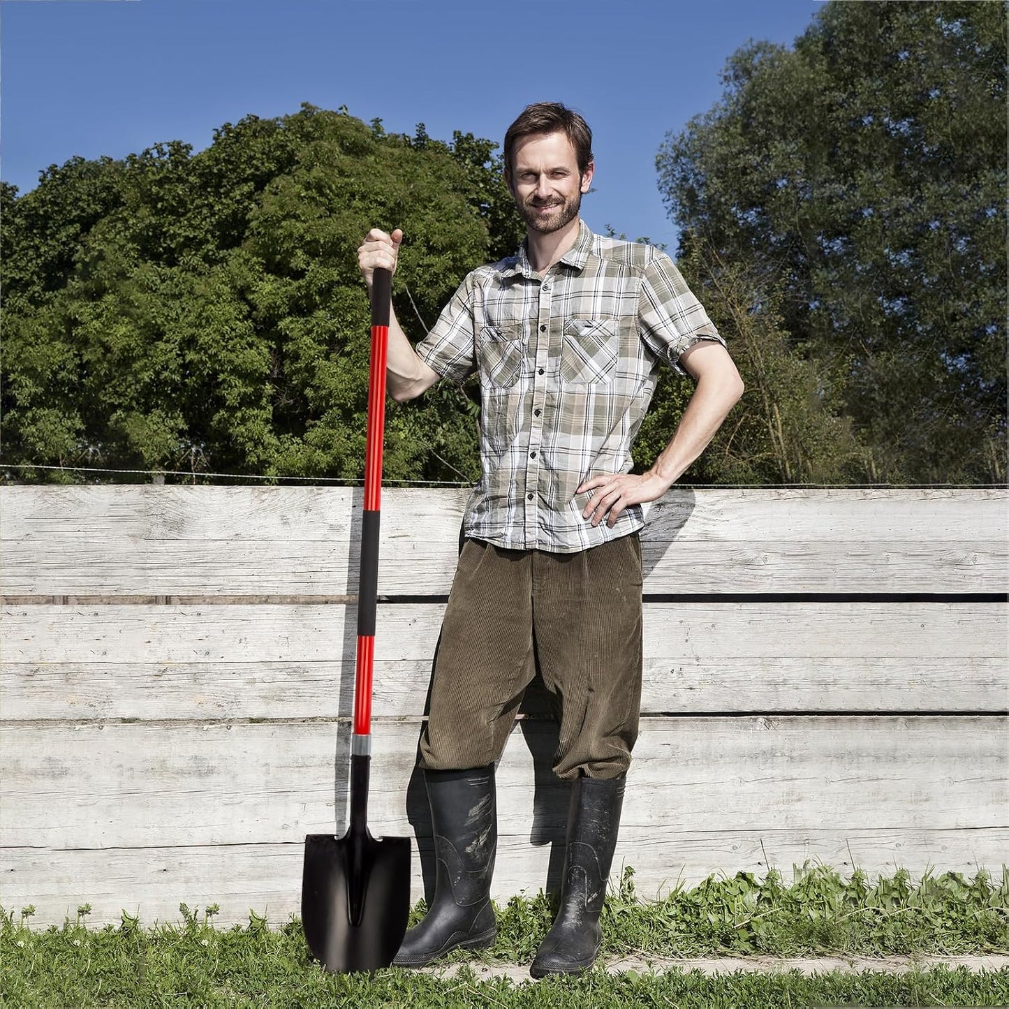 VNIMTI Heavy Duty Gardening Shovel, 56 Inch Round Blade with Fiberglass Handle (Orange)