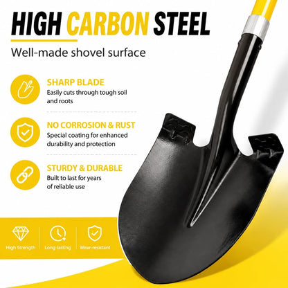 VNIMTI Heavy Duty Gardening Shovel, 56 Inch Round Blade with Fiberglass Handle (Orange)