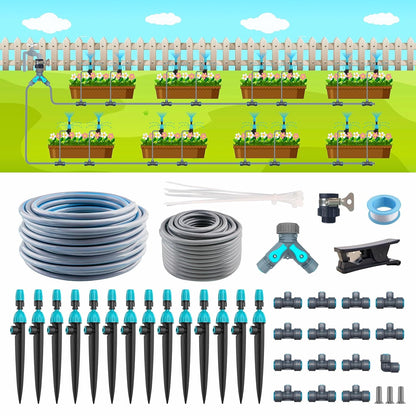 98ft Drip Irrigation Kit, Upgraded Quick-Connect System with Adjustable Nozzles & Durable Hoses, Complete Garden Watering Solution for Outdoor Plants, Flower Beds, Lawns and Patios