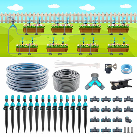 98ft Drip Irrigation Kit, Upgraded Quick-Connect System with Adjustable Nozzles & Durable Hoses, Complete Garden Watering Solution for Outdoor Plants, Flower Beds, Lawns and Patios