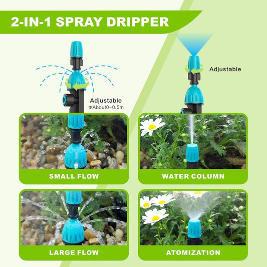 98ft Drip Irrigation Kit, Upgraded Quick-Connect System with Adjustable Nozzles & Durable Hoses, Complete Garden Watering Solution for Outdoor Plants, Flower Beds, Lawns and Patios