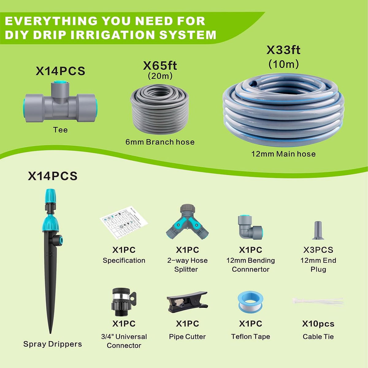 98ft Drip Irrigation Kit, Upgraded Quick-Connect System with Adjustable Nozzles & Durable Hoses, Complete Garden Watering Solution for Outdoor Plants, Flower Beds, Lawns and Patios