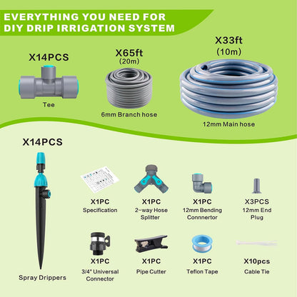 98ft Drip Irrigation Kit, Upgraded Quick-Connect System with Adjustable Nozzles & Durable Hoses, Complete Garden Watering Solution for Outdoor Plants, Flower Beds, Lawns and Patios