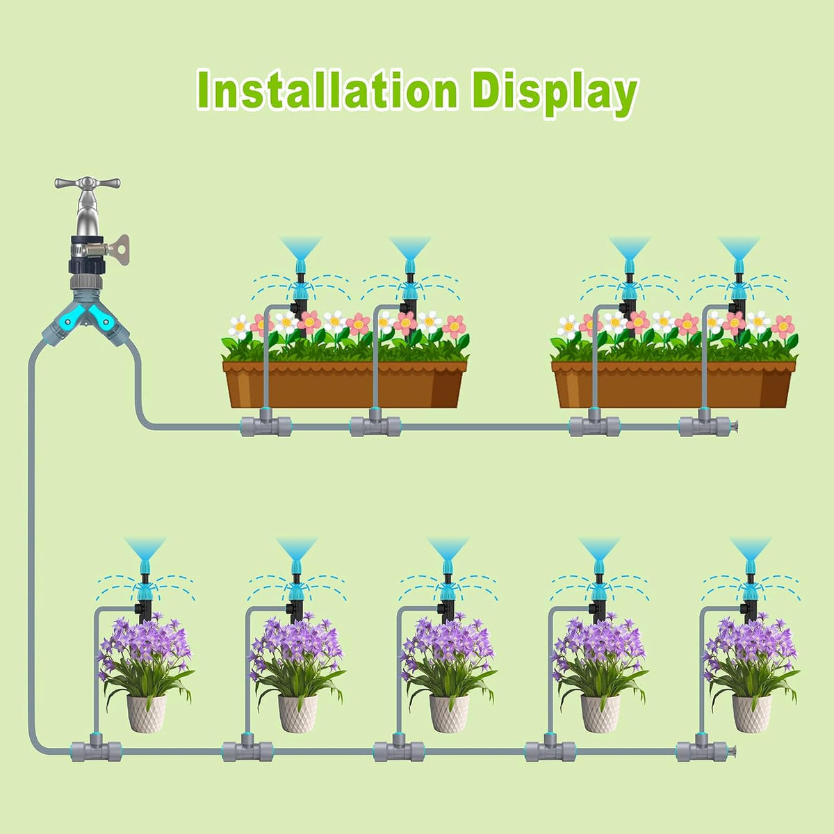 98ft Drip Irrigation Kit, Upgraded Quick-Connect System with Adjustable Nozzles & Durable Hoses, Complete Garden Watering Solution for Outdoor Plants, Flower Beds, Lawns and Patios