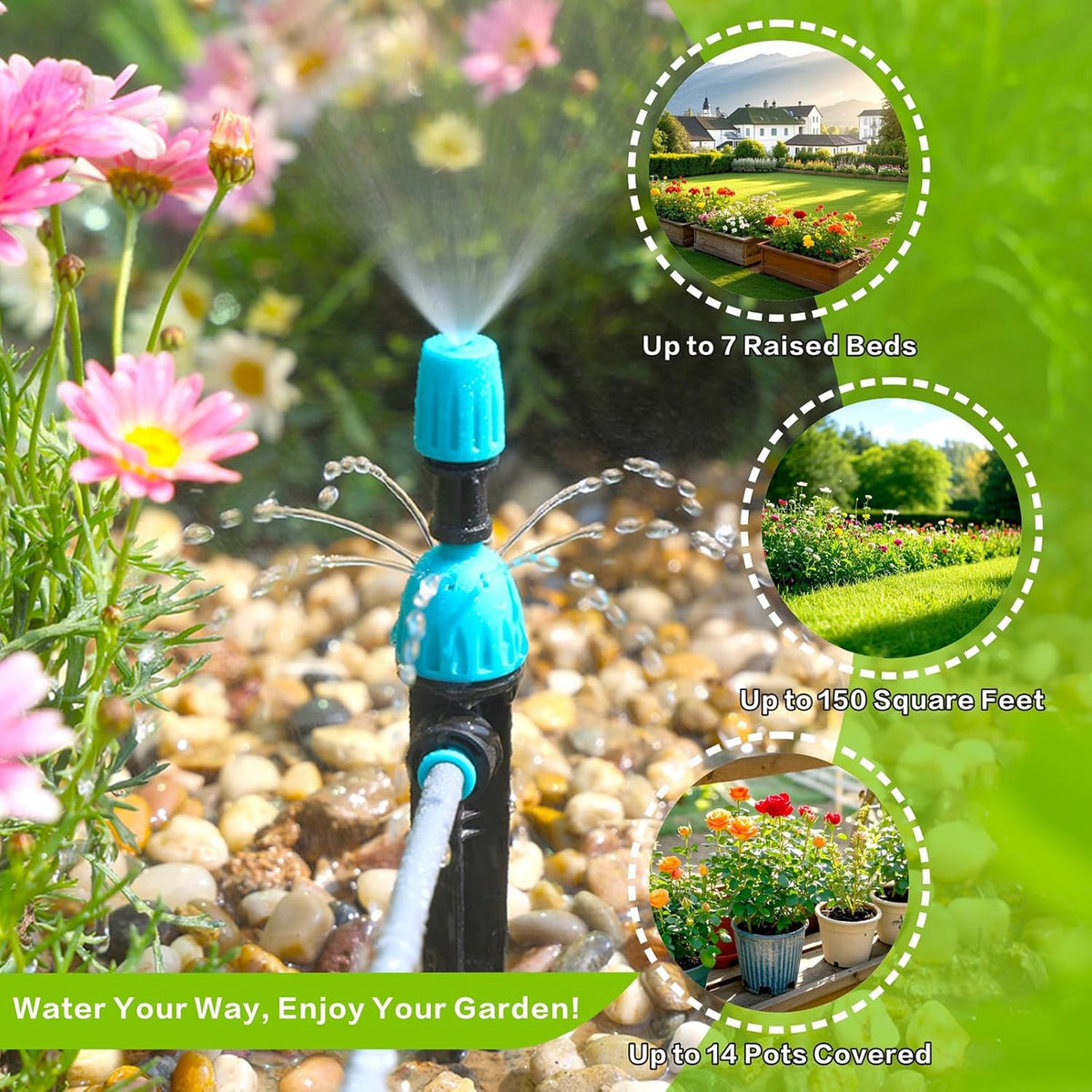 98ft Drip Irrigation Kit, Upgraded Quick-Connect System with Adjustable Nozzles & Durable Hoses, Complete Garden Watering Solution for Outdoor Plants, Flower Beds, Lawns and Patios