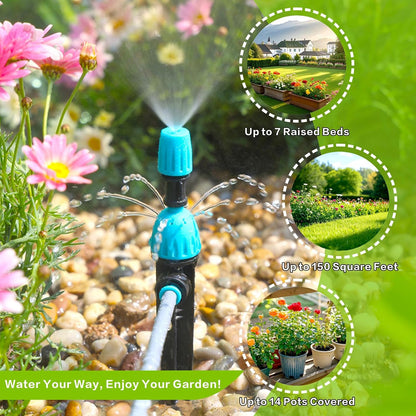 98ft Drip Irrigation Kit, Upgraded Quick-Connect System with Adjustable Nozzles & Durable Hoses, Complete Garden Watering Solution for Outdoor Plants, Flower Beds, Lawns and Patios