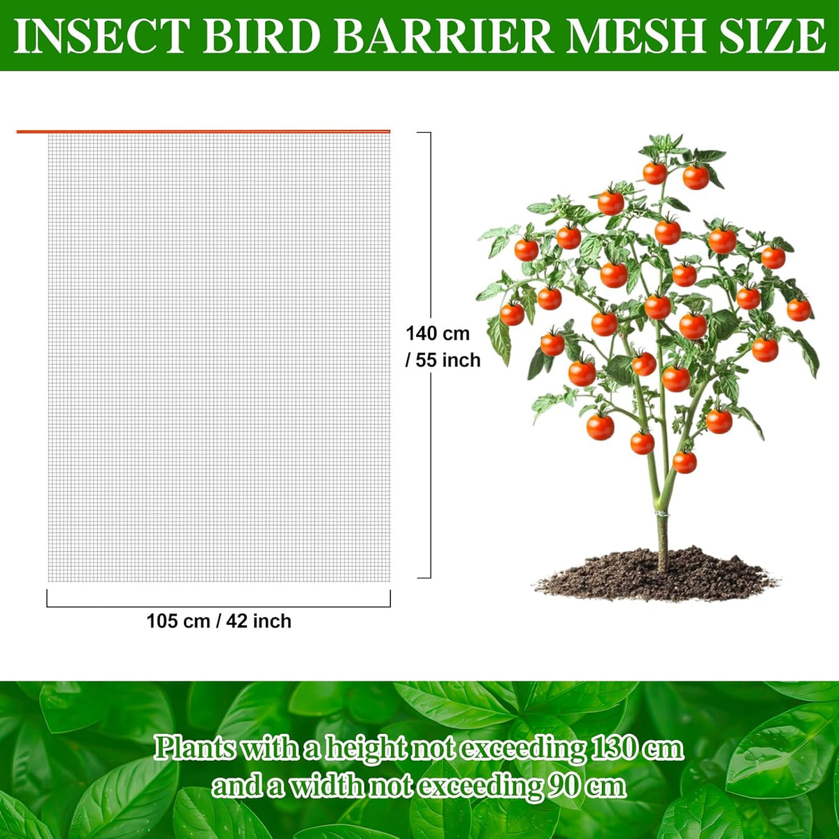 Insect Bird Barrier Mesh, 3.5 x4.6FT Garden Netting Barrier with Drawstring