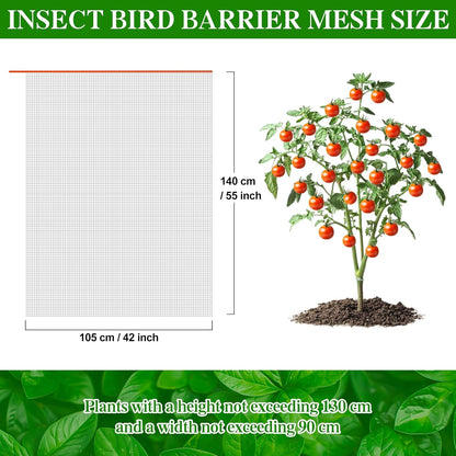 Insect Bird Barrier Mesh, 3.5 x4.6FT Garden Netting Barrier with Drawstring