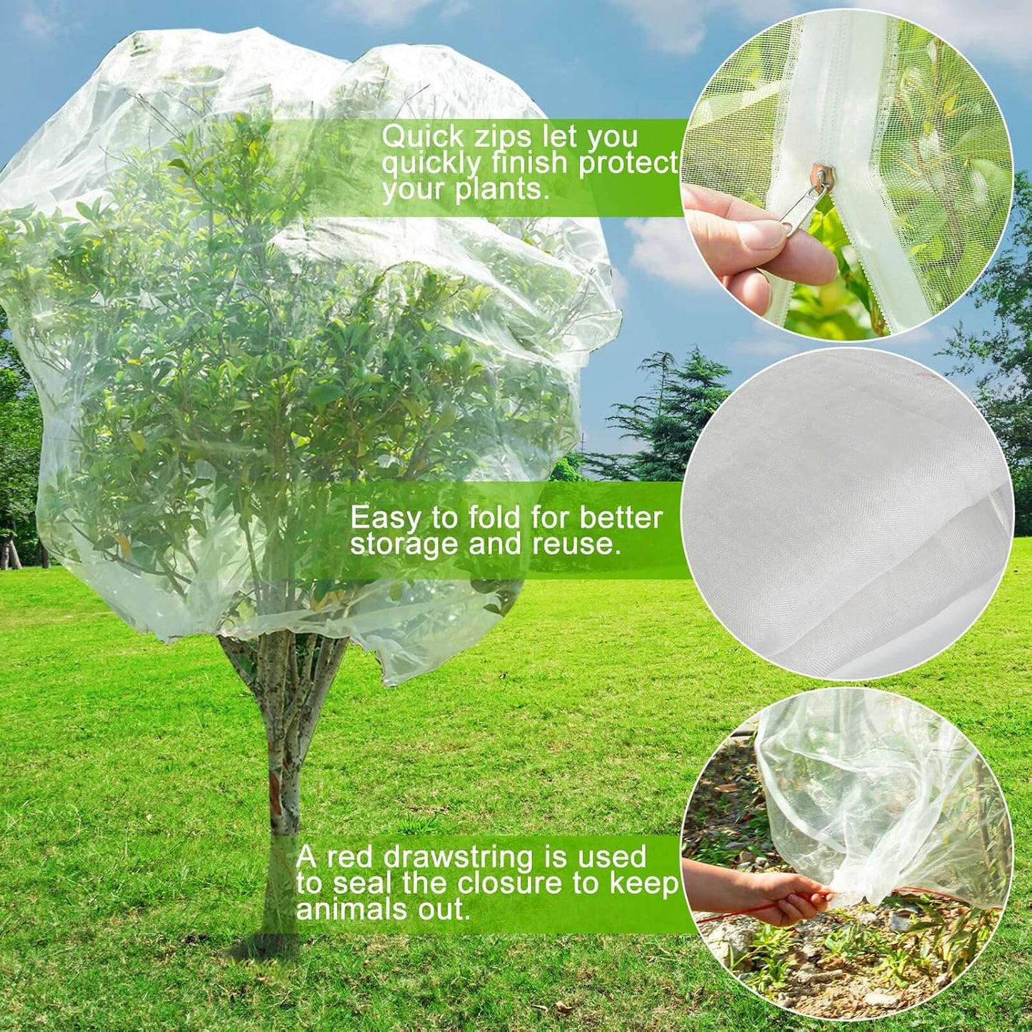 Insect Bird Barrier Mesh, 3.5 x4.6FT Garden Netting Barrier with Drawstring