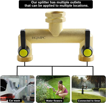 2 Way Hose Splitter Heavy Duty Water Splitter Outdoor 2 Way Strong HEX Nut Connect 3/4" GHT