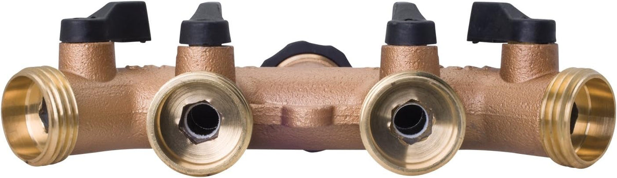 65077-AMZ 4 Way Heavy Duty Metal Garden Hose Splitter, Hose Spigot Adapter with 5 Leak-Free Washers, Brass Hose Bib Splitter
