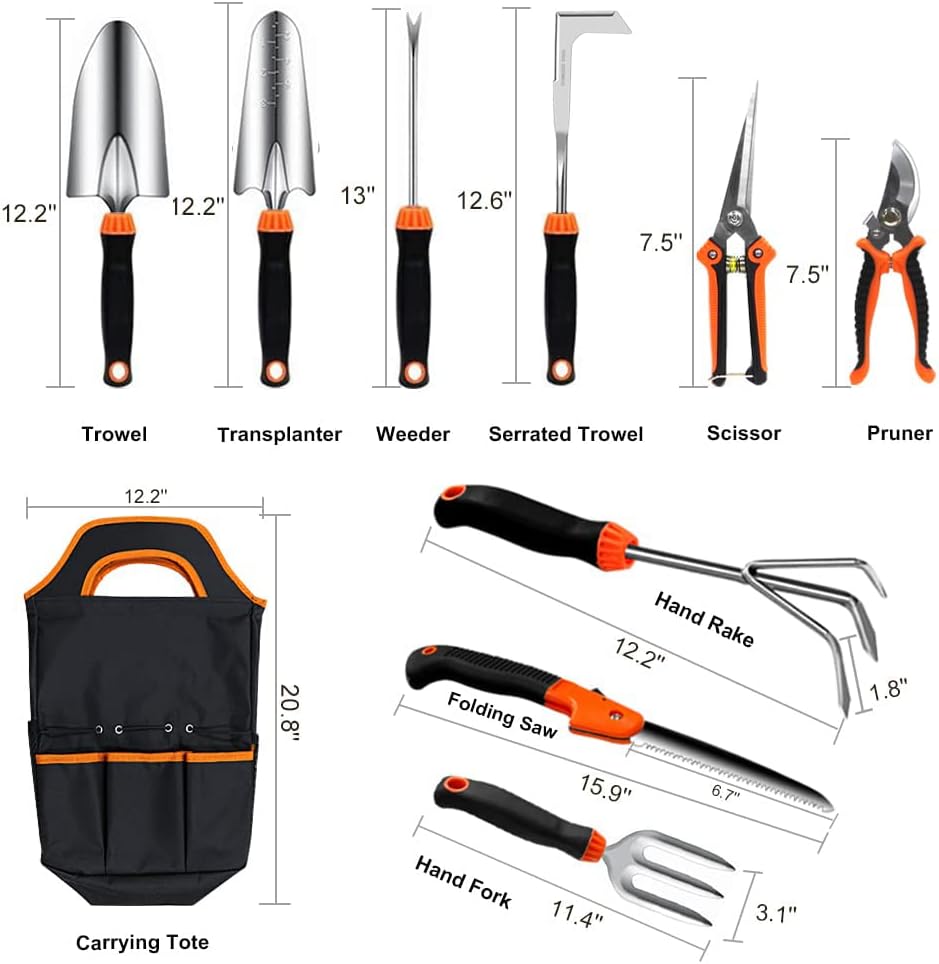 Garden Tool Set, 10 PCS Stainless Steel Heavy Duty